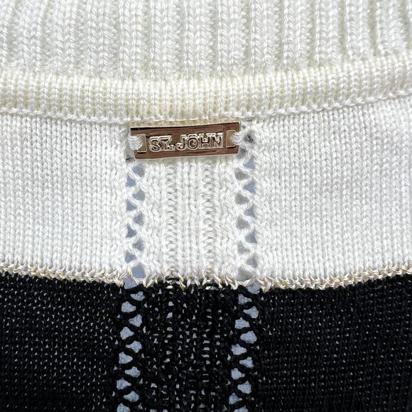 St. John Resort Striped Metallic Wool Cashmere Knit Shell Cream Black Size XL - Picture 4 of 10